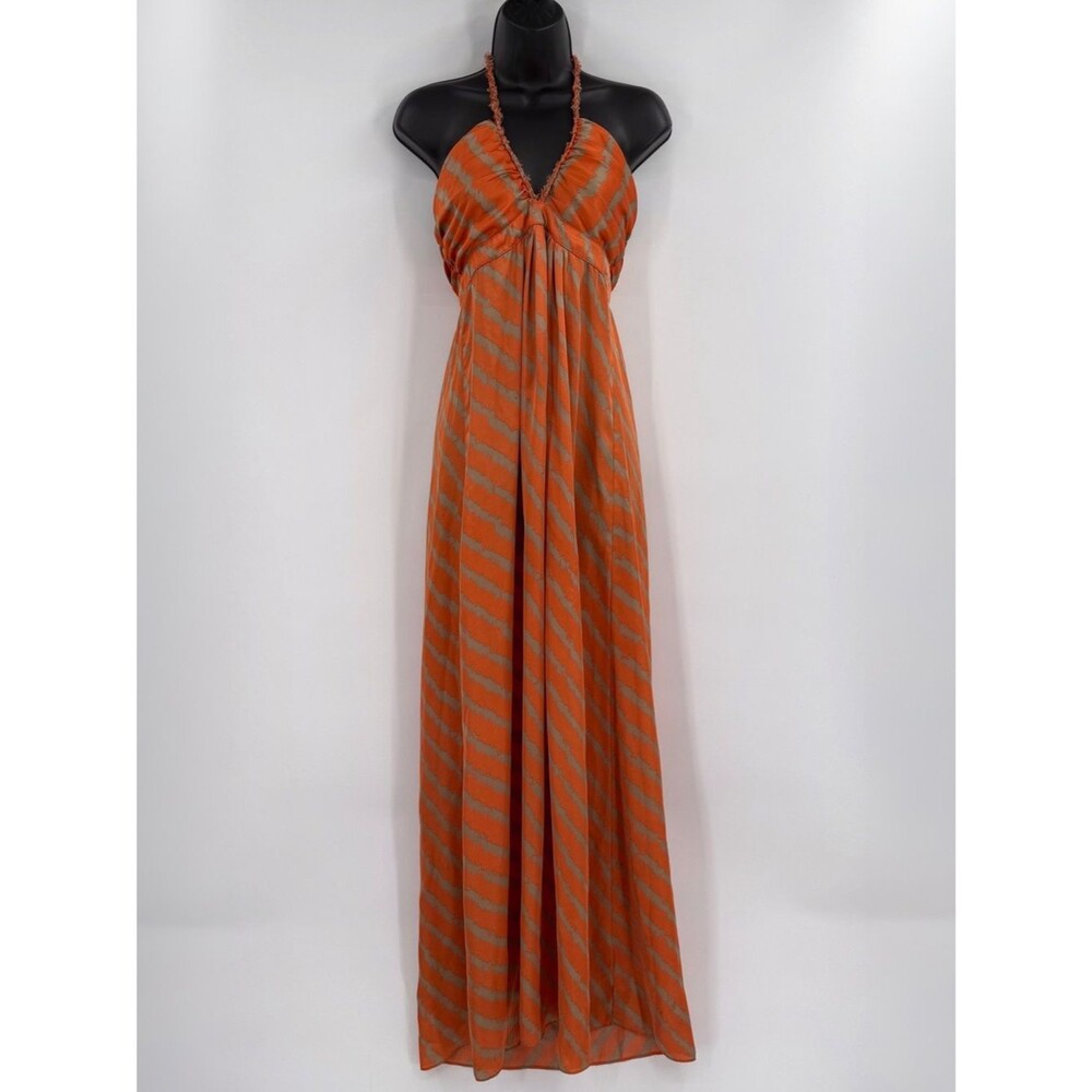 Tbags Los Angeles Halter Maxi Dress | Orange/Khaki Print | Small